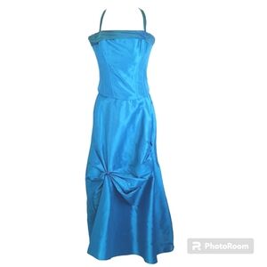 MARIE DOOLEY Gown Dress 6 Blue 2 Pc Couture Corset Charmeuse Evening Wedding